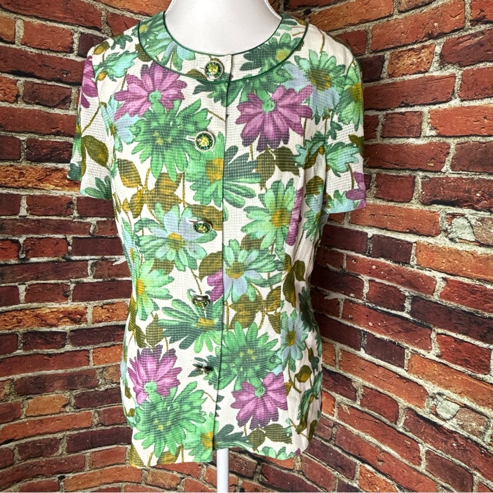 Floral Women's Top with Green and Purple Accents